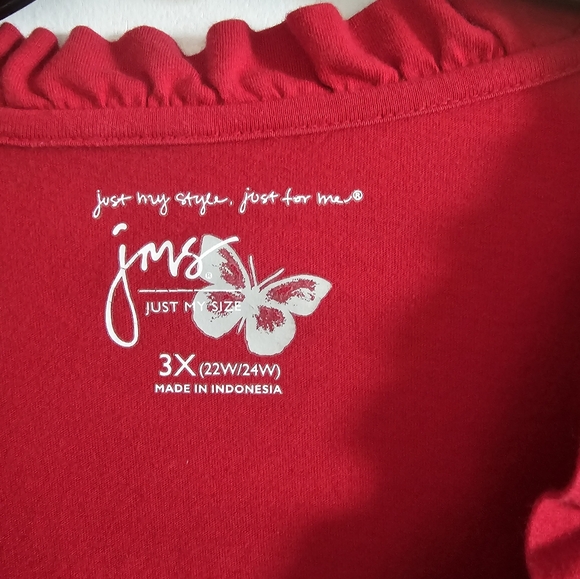 3x plus size vneck Red Ruffled Blouse - Picture 2 of 3